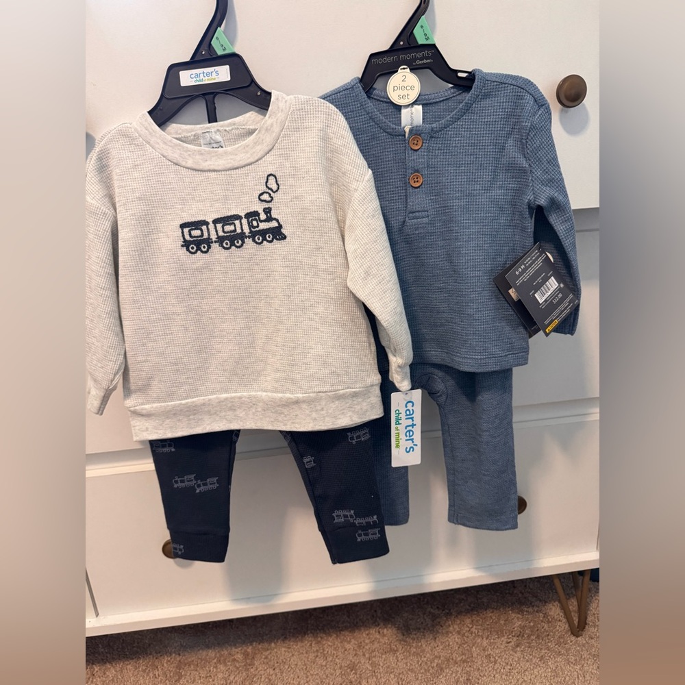 Carter's Gray and Blue Train Outfit Set